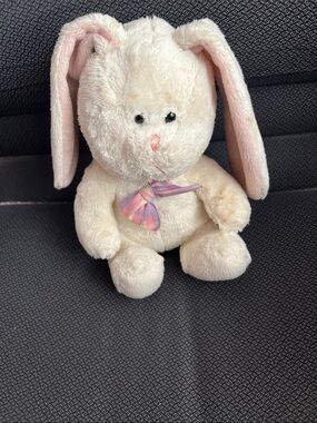 Plush Cream Bunny Stuffed Animal with Pink Ears